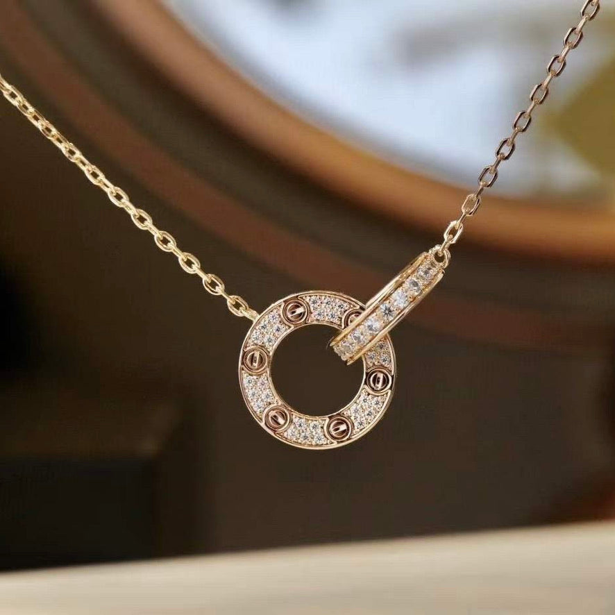 Dream LOVE 7.6MM NECKLACE ROSE GOLD AND SILVER  FULL DIAMOND
