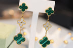 Dream CLOVER EARRINGS GOLD MALACHITE DIAMOND 3 MOTIF
