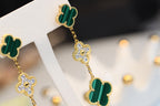 Dream CLOVER EARRINGS GOLD MALACHITE DIAMOND 3 MOTIF
