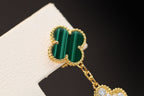 Dream CLOVER EARRINGS GOLD MALACHITE DIAMOND 3 MOTIF