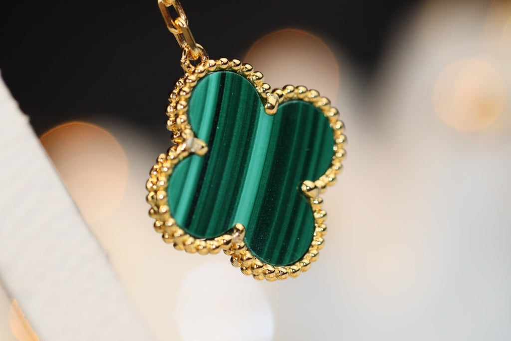 Dream CLOVER EARRINGS GOLD MALACHITE DIAMOND 3 MOTIF