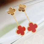 Dream CLOVER  2 MOTIF  TIGER EYE CARNELIAN EARRINGS