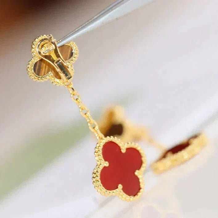 Dream CLOVER  2 MOTIF  TIGER EYE CARNELIAN EARRINGS