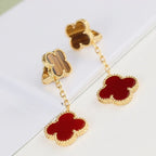Dream CLOVER  2 MOTIF  TIGER EYE CARNELIAN EARRINGS