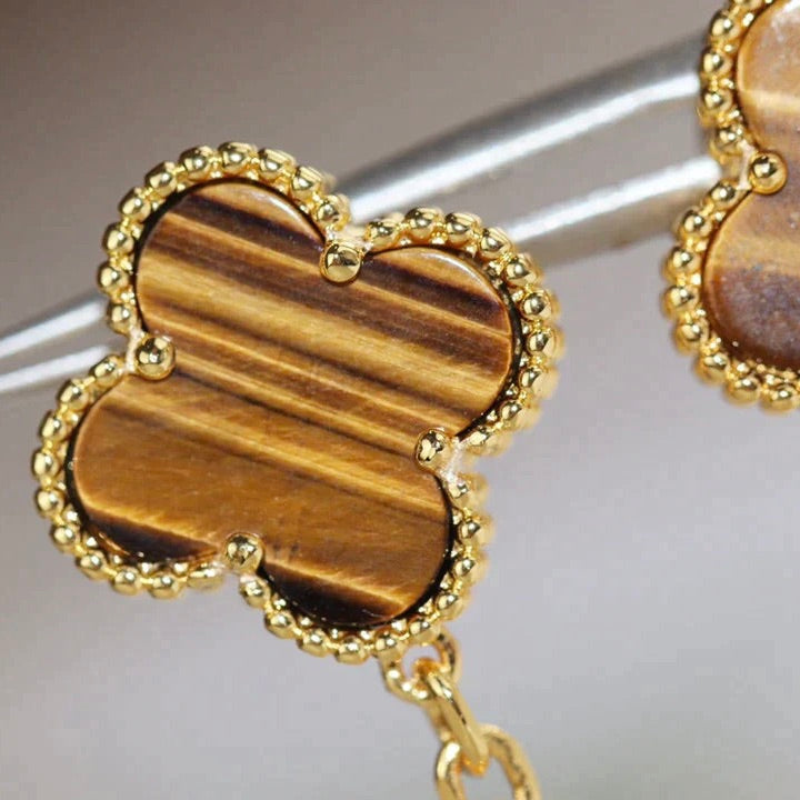 Dream CLOVER  2 MOTIF  TIGER EYE CARNELIAN EARRINGS