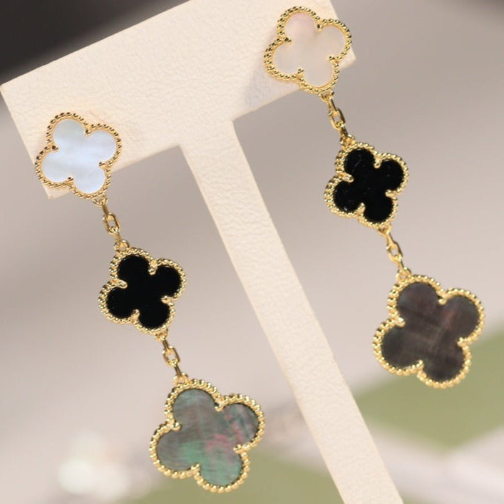 Dream CLOVER EARRINGS GOLD ONYX MOP 3 MOTIF