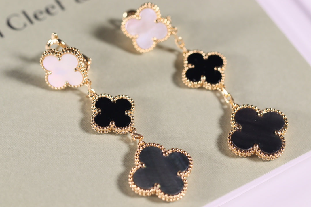 Dream CLOVER EARRINGS GOLD ONYX MOP 3 MOTIF