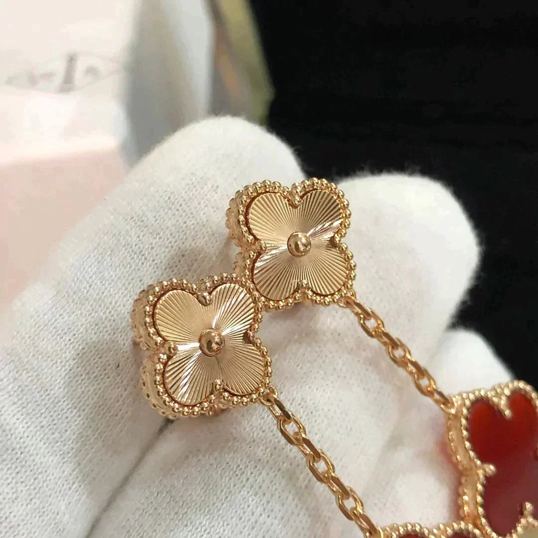 Dream CLOVER 2 MOTIF  LASER CARNELIAN EARRINGS