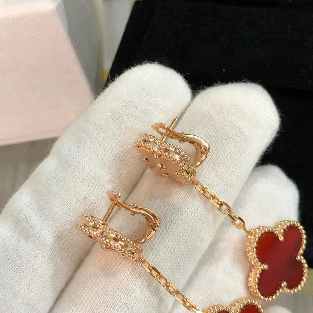 Dream CLOVER 2 MOTIF  LASER CARNELIAN EARRINGS