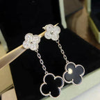 Dream CLOVER 2 MOTIFS  DIAMOND ONYX EARRINGS SILVER