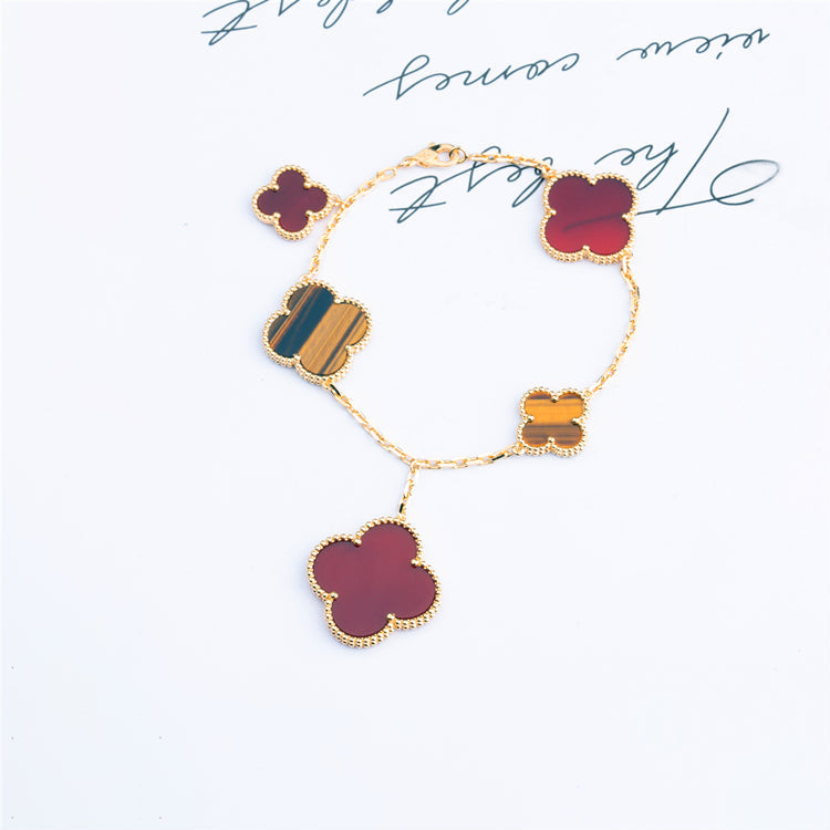 Dream CLOVER BRACELET 5 MOTIFS CARNELIAN TIGER EYE