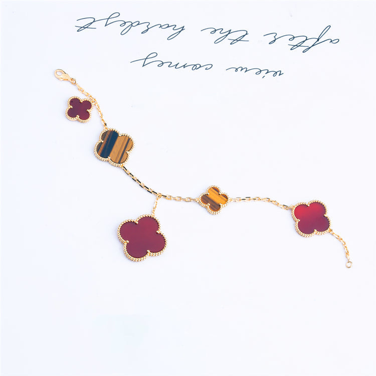 Dream CLOVER BRACELET 5 MOTIFS CARNELIAN TIGER EYE