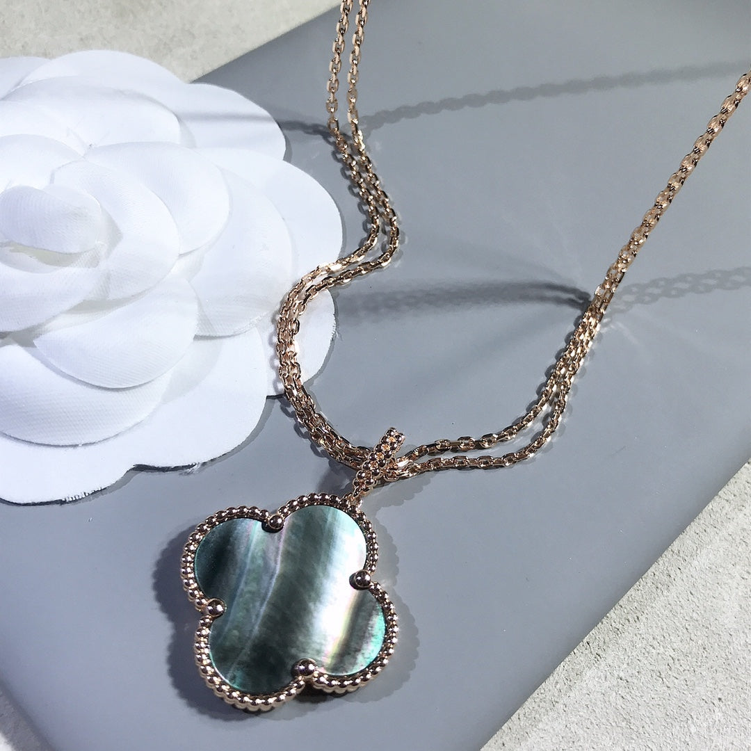 Dream CLOVER 25MM GOLD DARK MOP BIG CLOVER NECKLACE
