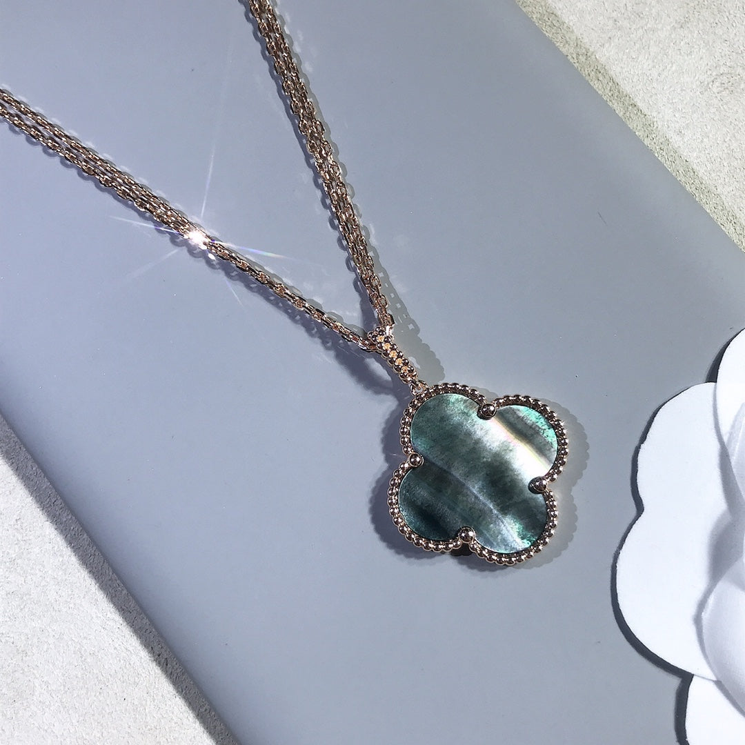 Dream CLOVER 25MM GOLD DARK MOP BIG CLOVER NECKLACE