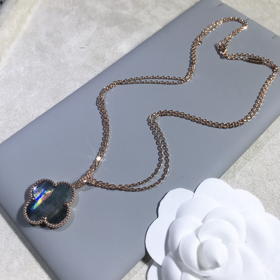 Dream CLOVER 25MM GOLD DARK MOP BIG CLOVER NECKLACE