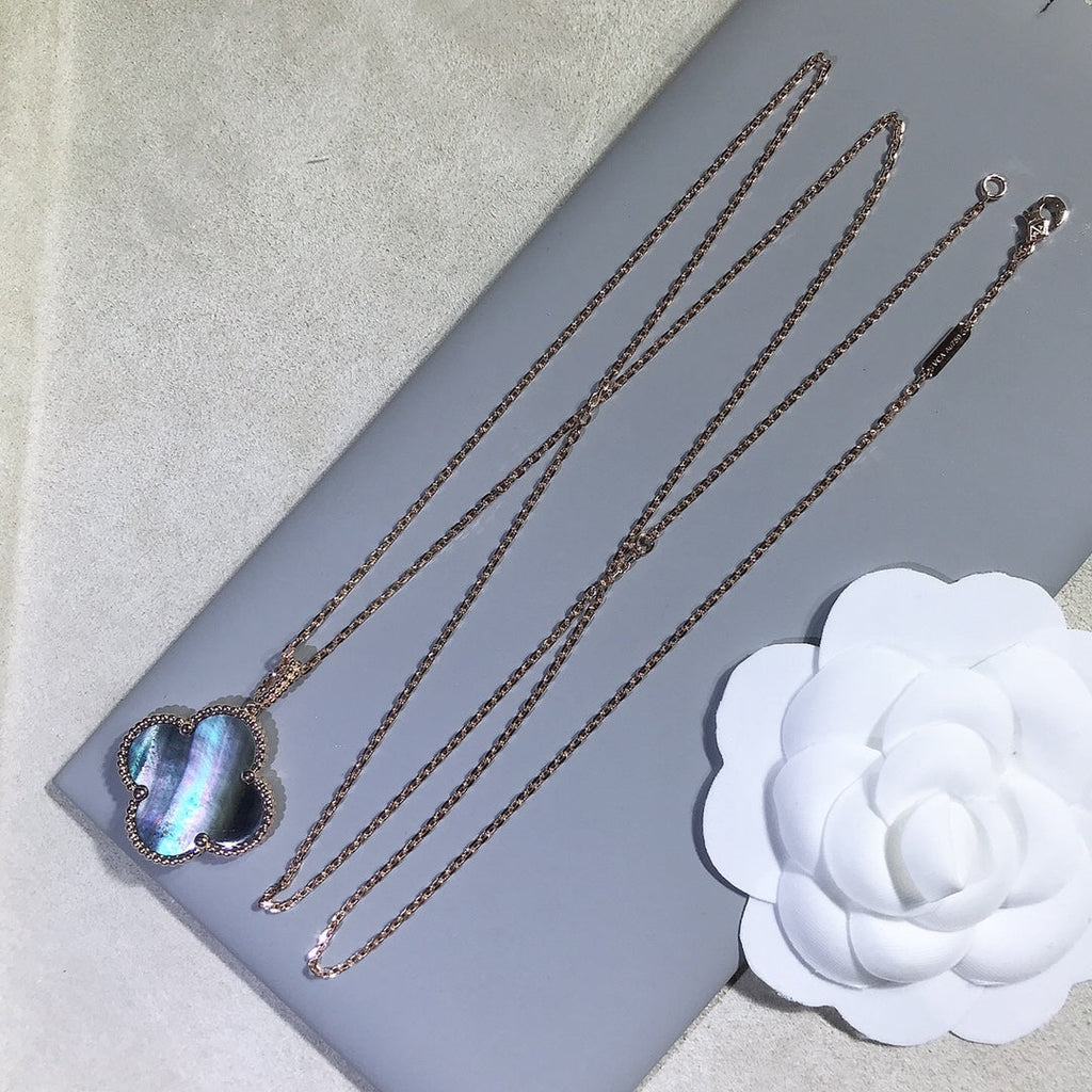 Dream CLOVER 25MM GOLD DARK MOP BIG CLOVER NECKLACE