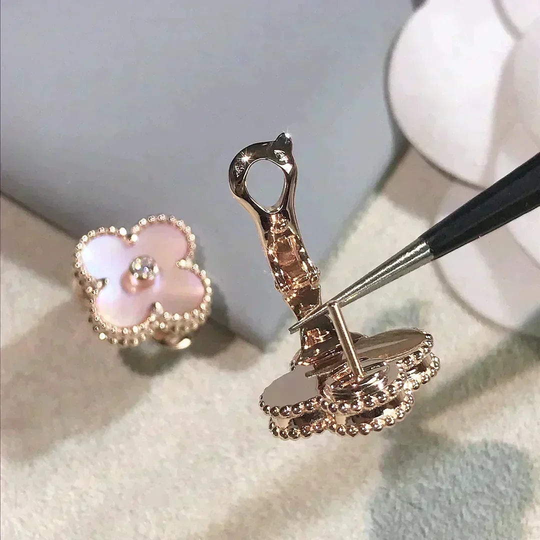 Dream CLOVER MEDIUM 1 MOTIFS  PINK MOP DIAMOND EARRINGS