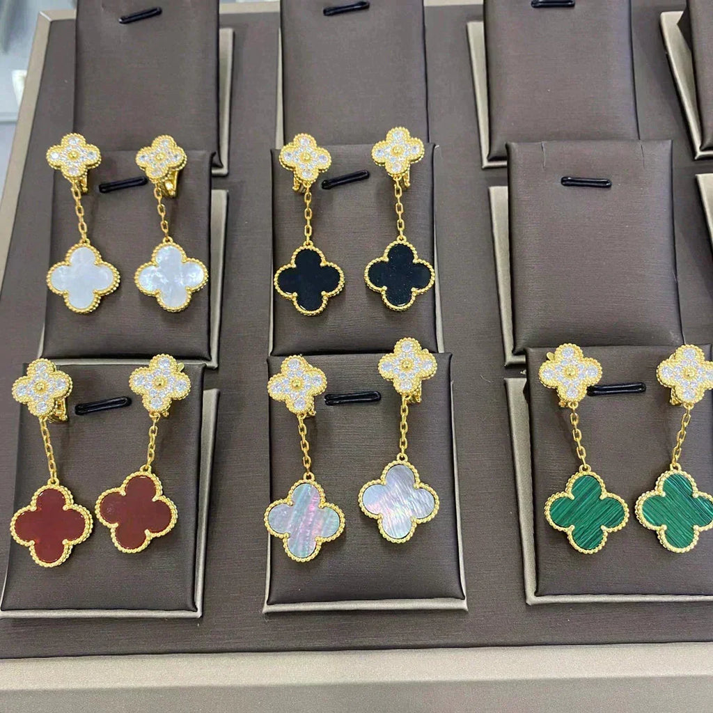 Dream CLOVER  2 MOTIFS  DIAMOND  EARRINGS (MULTIPLE CHOICESç´