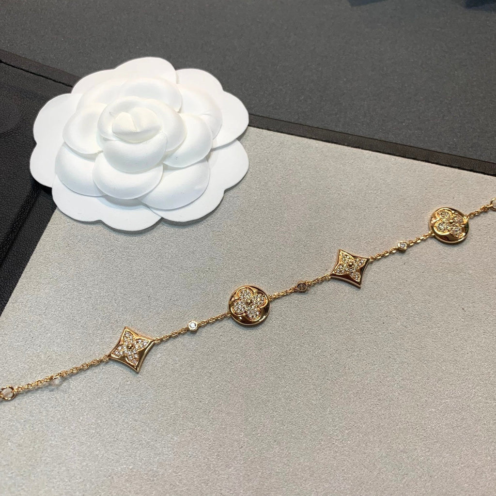 Dream STAR AND SUN 4 MOTIFS GOLD DIAMONDS BRACELET