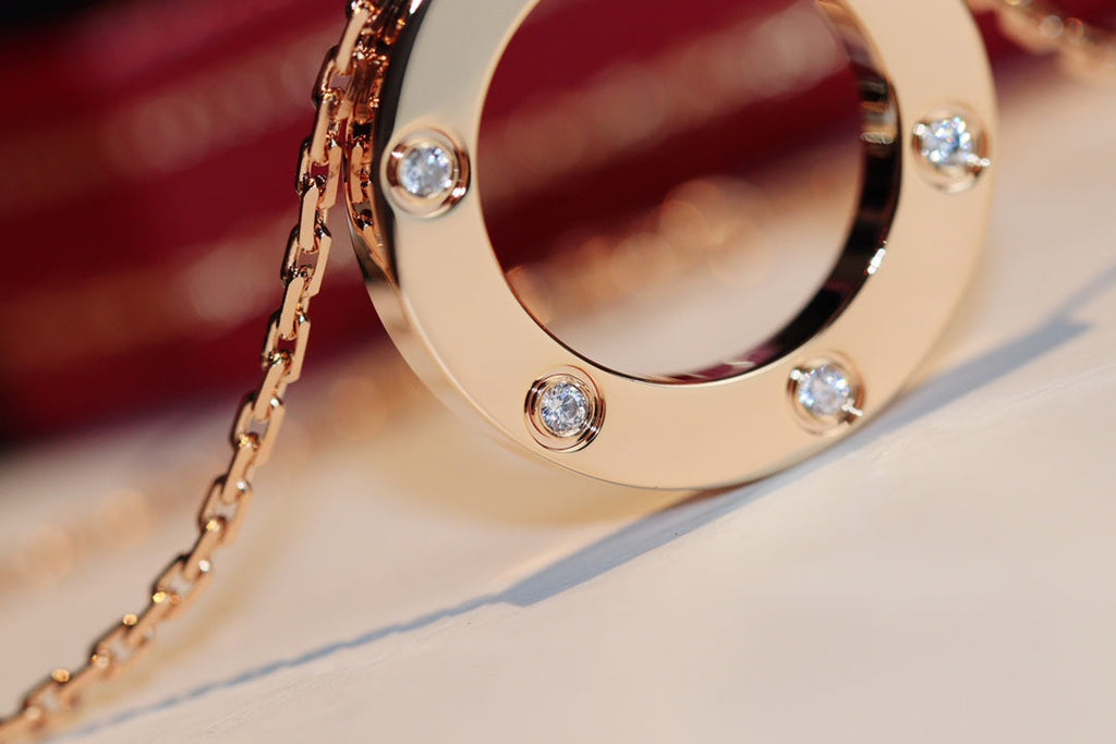 Dream LOVE NECKLACE 16MM 6 DIAMONDS PINK GOLD