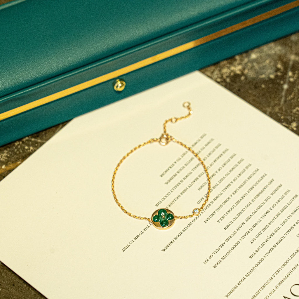 Dream SUN MALACHITE 1 DIAMOND PINK GOLD BRACELET