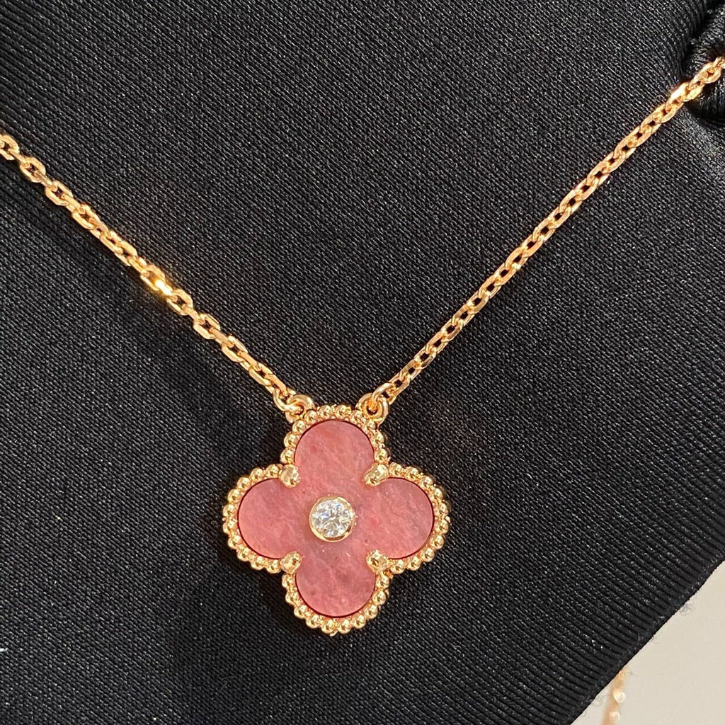 Dream CLOVER 15MM DIAMOND RHODONITE NECKLACE