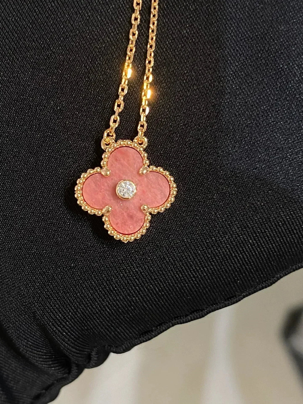 Dream CLOVER 15MM DIAMOND RHODONITE NECKLACE