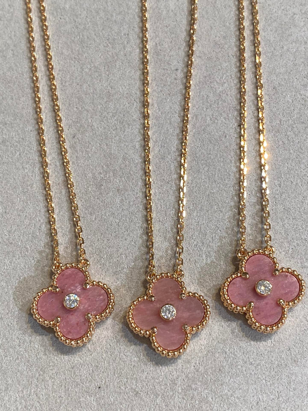 Dream CLOVER 15MM DIAMOND RHODONITE NECKLACE