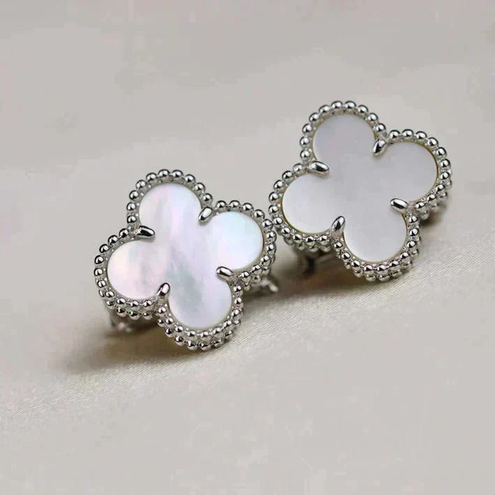 Dream CLOVER MEDIUM 1 MOTIFS  WHITE MOP EARRINGS SILVER