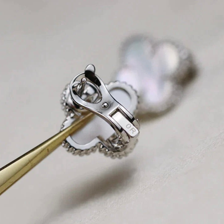 Dream CLOVER MEDIUM 1 MOTIFS  WHITE MOP EARRINGS SILVER