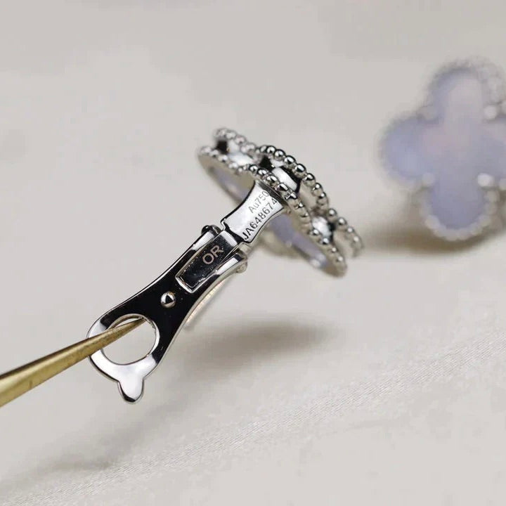Dream CLOVER MEDIUM 1 MOTIFS  WHITE MOP EARRINGS SILVER