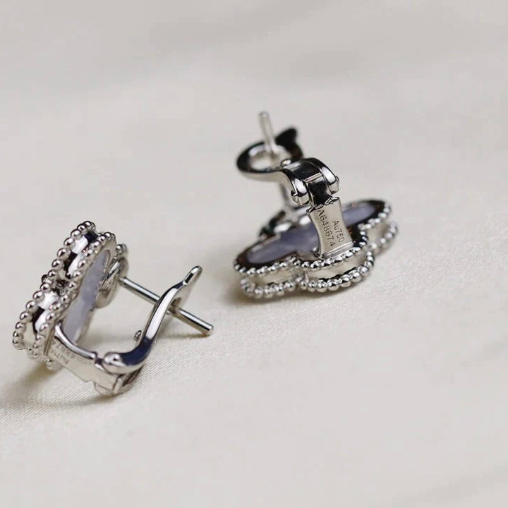 Dream CLOVER MEDIUM 1 MOTIFS  WHITE MOP EARRINGS SILVER