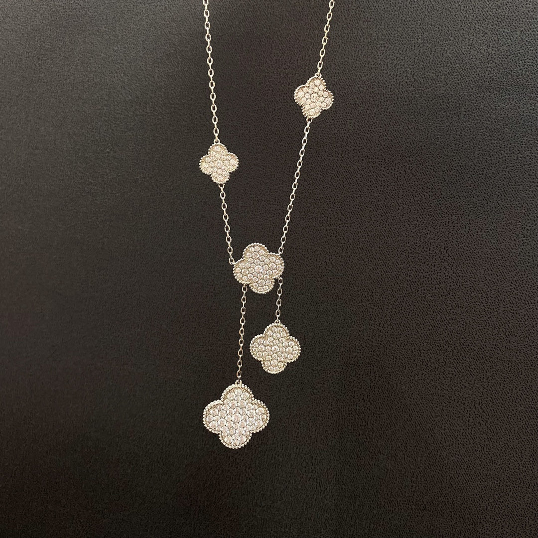Dream CLOVER 5 MOTIFS SILVER DIAMONDS NECKLACE