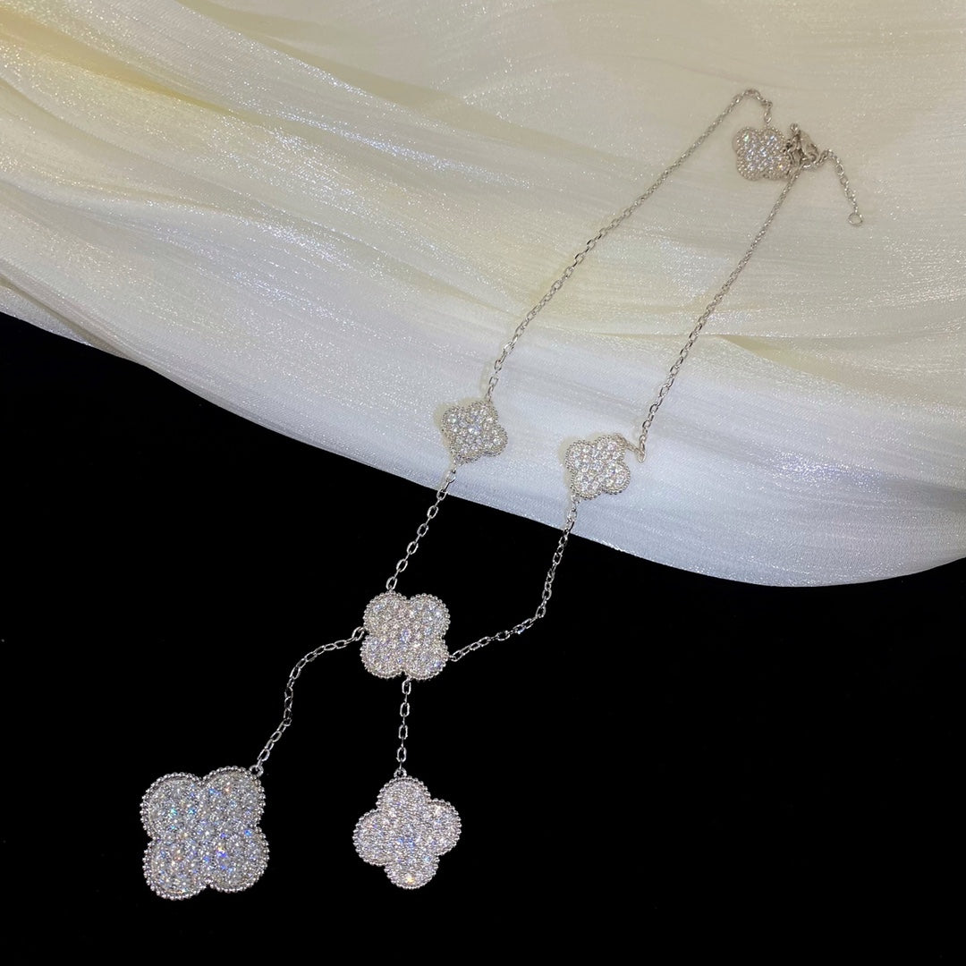 Dream CLOVER 5 MOTIFS SILVER DIAMONDS NECKLACE