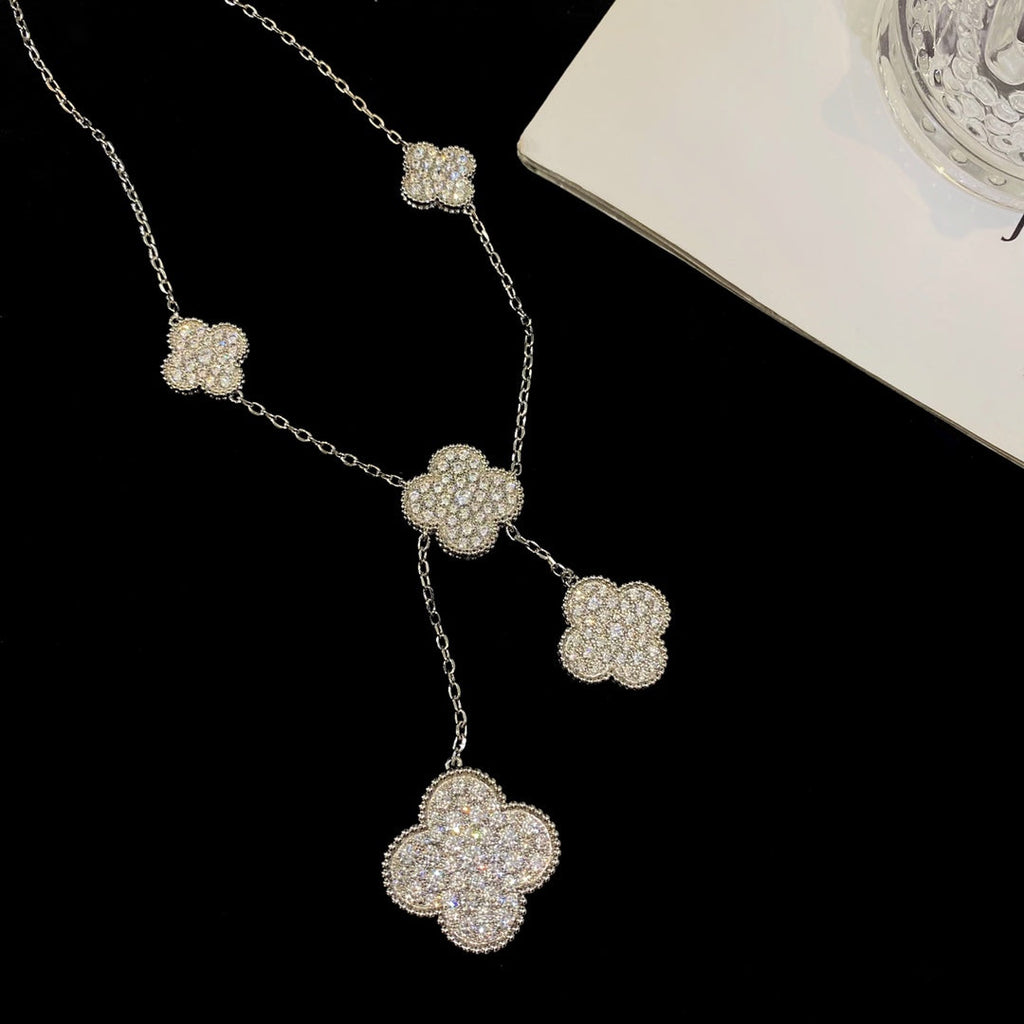 Dream CLOVER 5 MOTIFS SILVER DIAMONDS NECKLACE