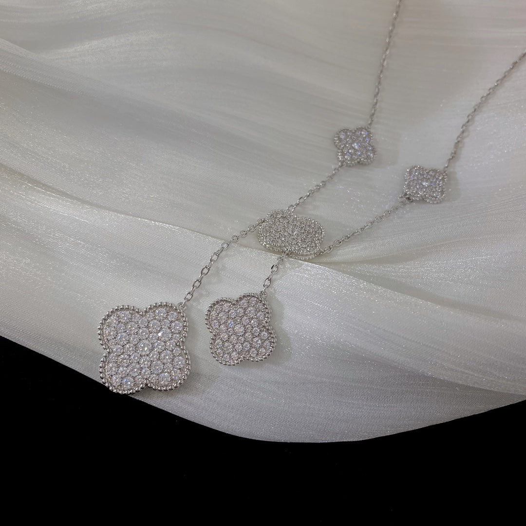 Dream CLOVER 5 MOTIFS SILVER DIAMONDS NECKLACE