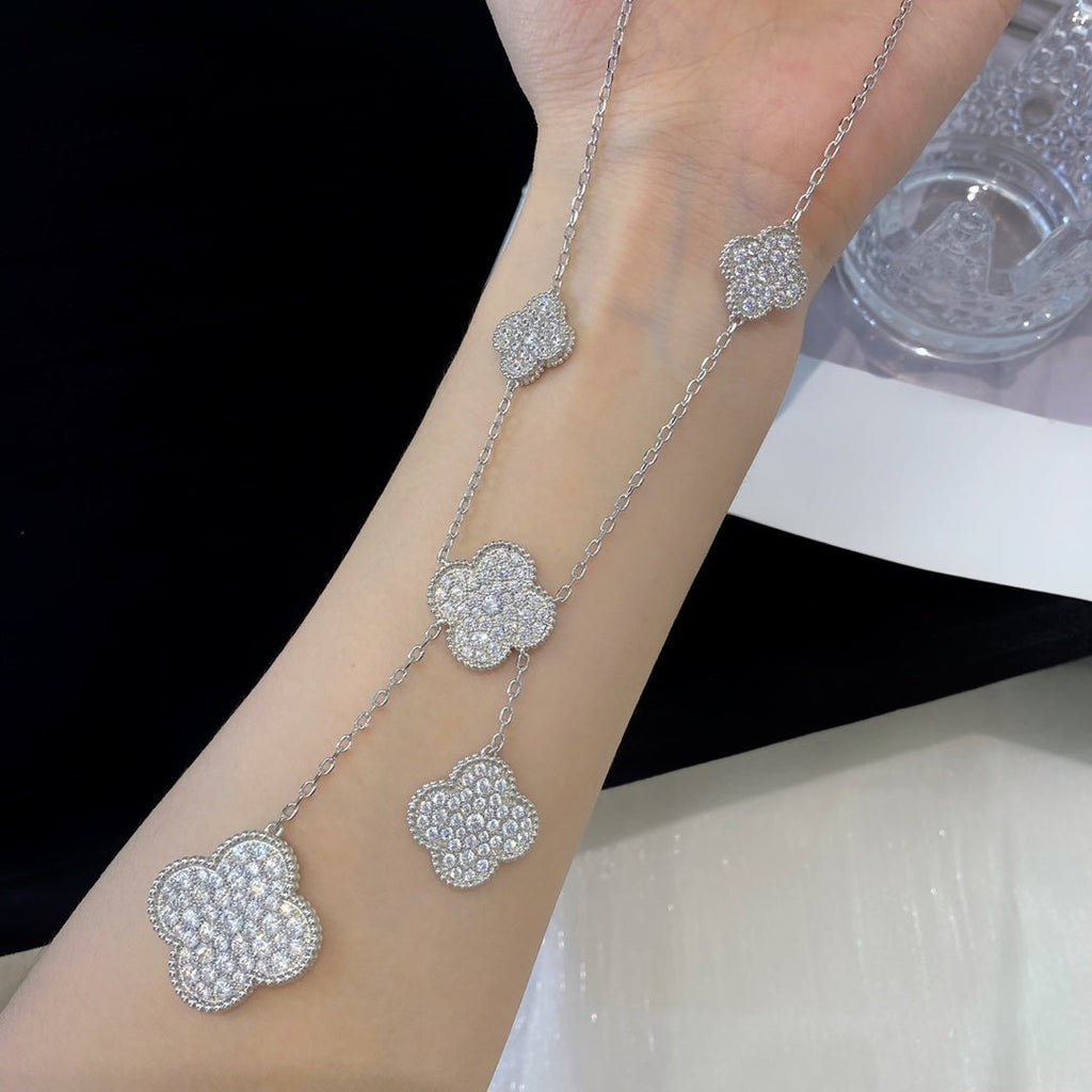 Dream CLOVER 5 MOTIFS SILVER DIAMONDS NECKLACE