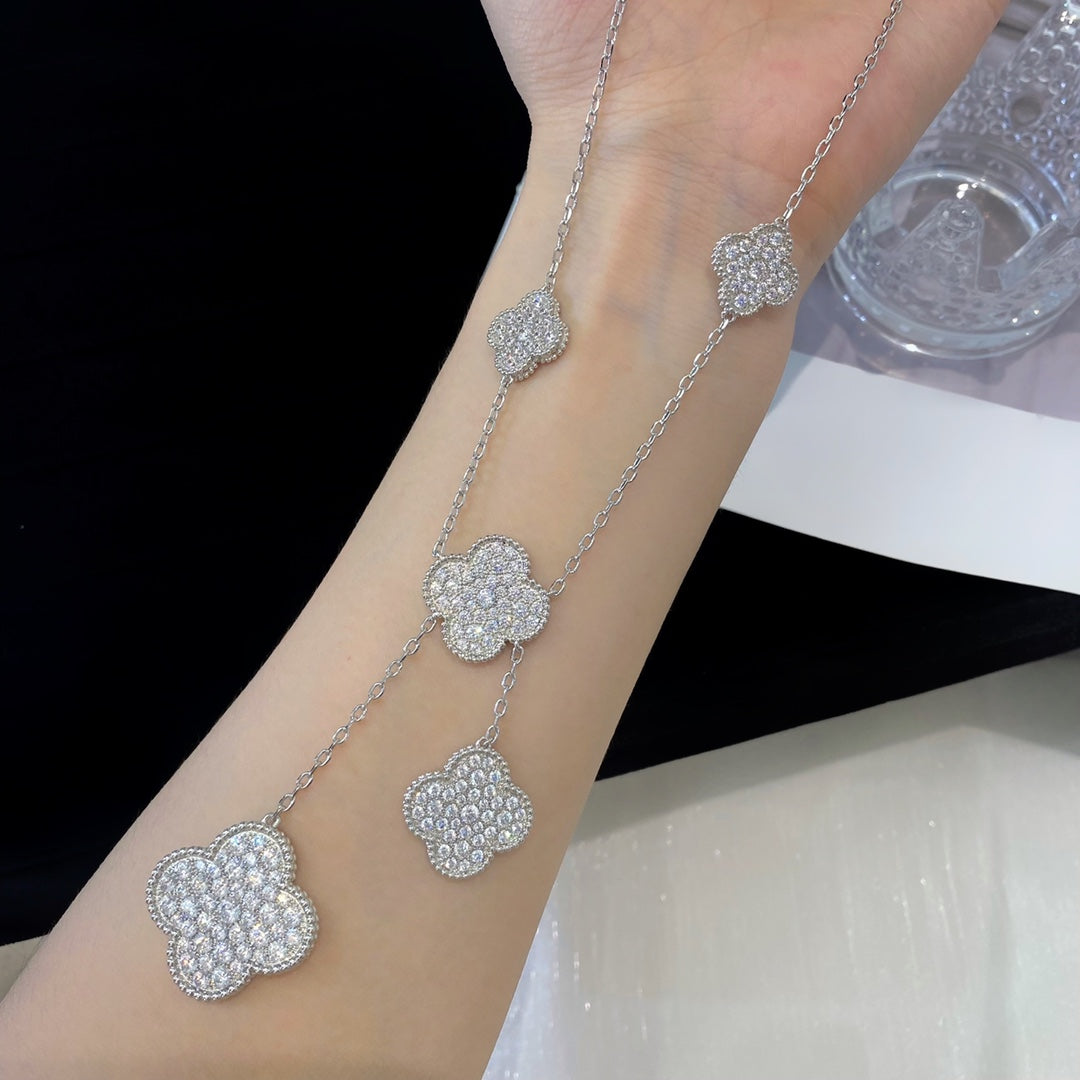 Dream CLOVER 5 MOTIFS SILVER DIAMONDS NECKLACE