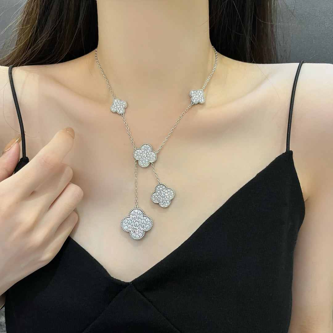Dream CLOVER 5 MOTIFS SILVER DIAMONDS NECKLACE