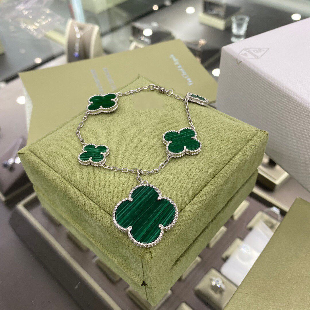 Dream CLOVER Armband mit 5 Motiven aus Silber und Malachit