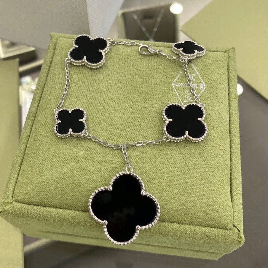 Dream CLOVER 5 MOTIFS SIVLER ONYX BRACELET