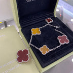 ドリームクローバー 5モチーフ シルバー カーネリアン タイガーアイ ブレスレット