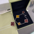 ドリームクローバー 5モチーフ シルバー カーネリアン タイガーアイ ブレスレット