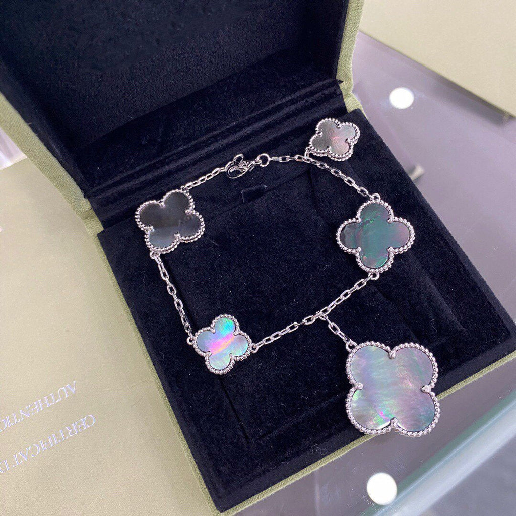 Dream CLOVER 5 MOTIFS SIVLER DARK MOP BRACELET