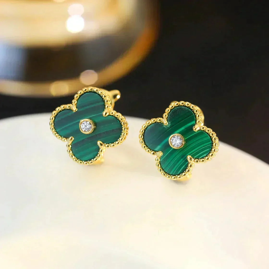Dream CLOVER MEDIUM 1 MOTIFS MALACHITE DIAMOND EARRINGS