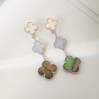 Dream CLOVER 3 MOTIFS CHALCEDONY DARK MOP SILVER EARRINGS