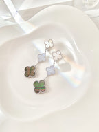 Dream CLOVER 3 MOTIFS CHALCEDONY DARK MOP SILVER EARRINGS