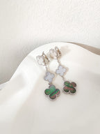 Dream CLOVER 3 MOTIFS CHALCEDONY DARK MOP SILVER EARRINGS