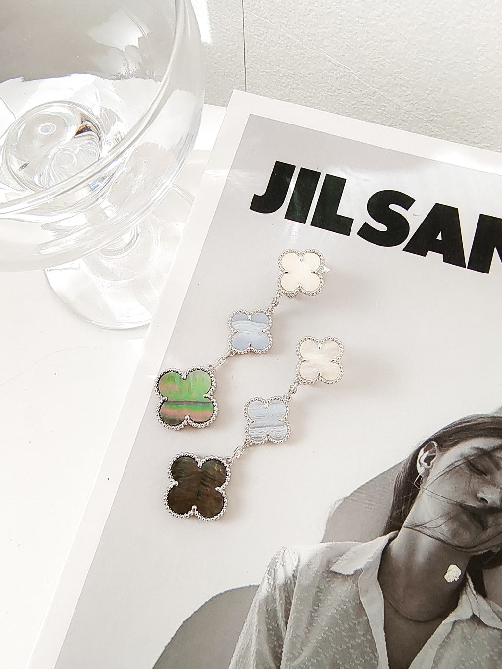 Dream CLOVER 3 MOTIFS CHALCEDONY DARK MOP SILVER EARRINGS