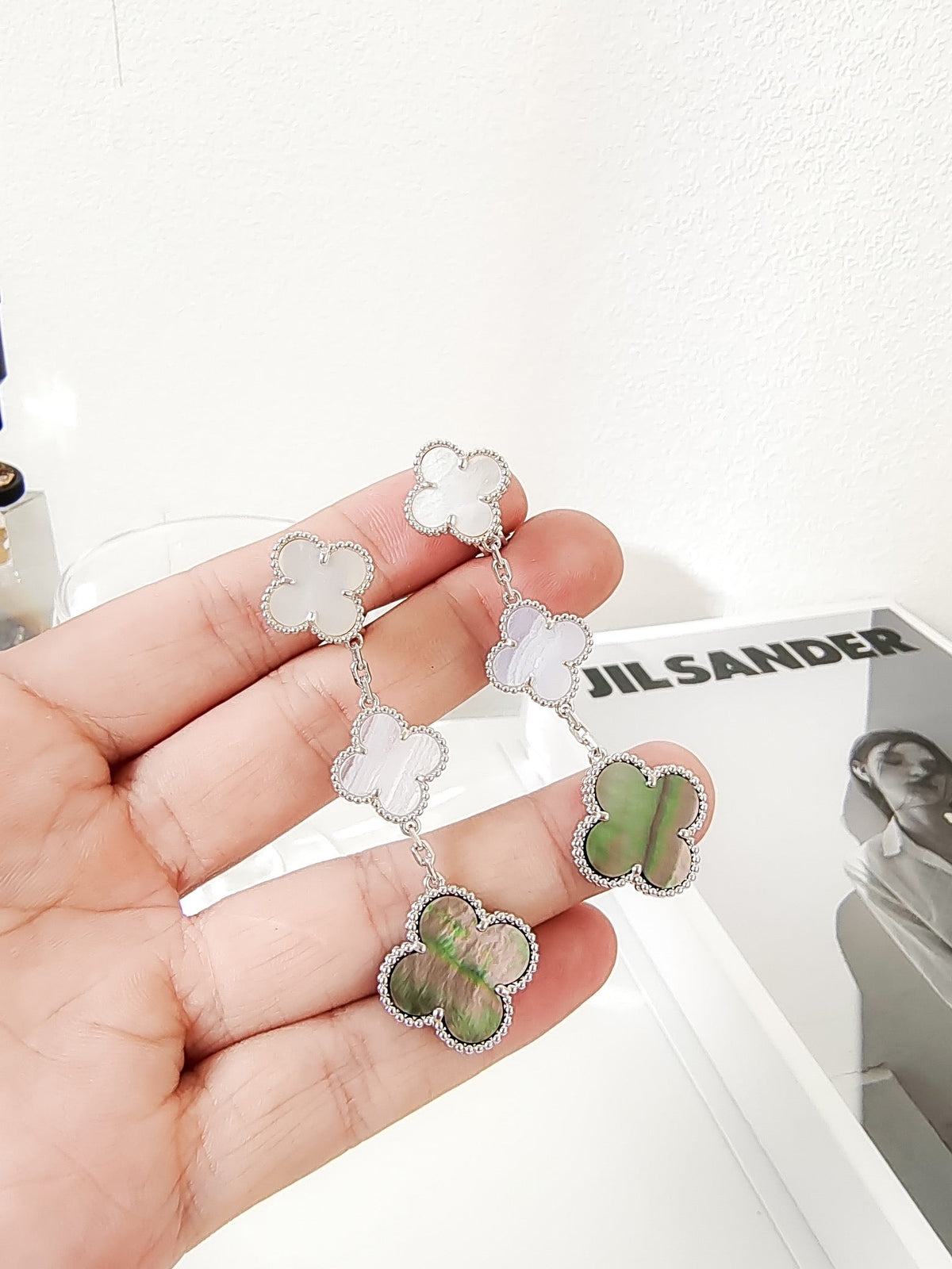 Dream CLOVER 3 MOTIFS CHALCEDONY DARK MOP SILVER EARRINGS